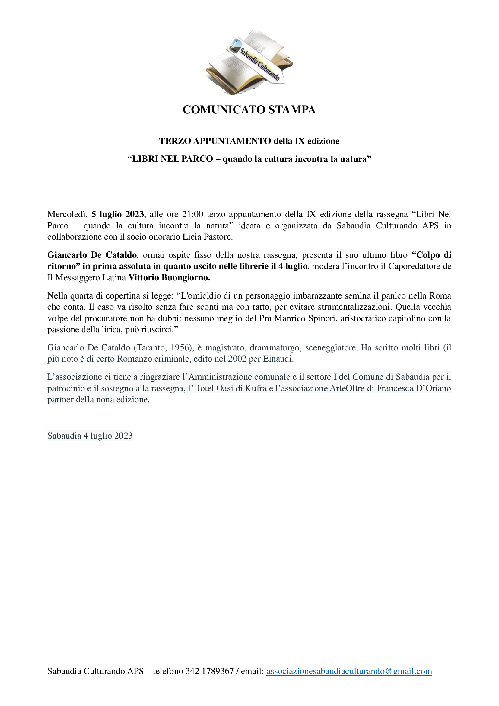 Comunicato Stampa Terzo Appuntamento