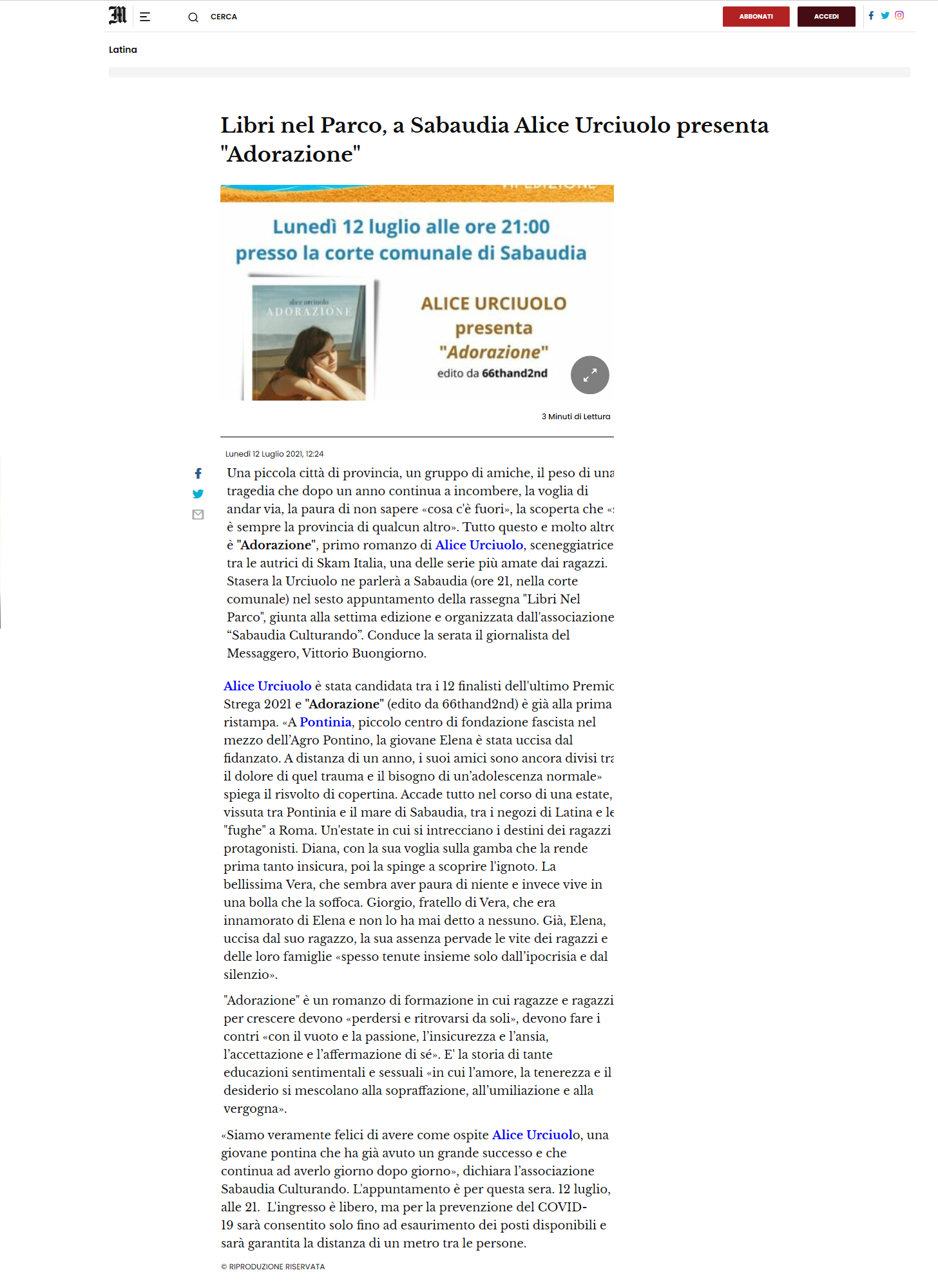 Il Messaggero 12 luglio 2021