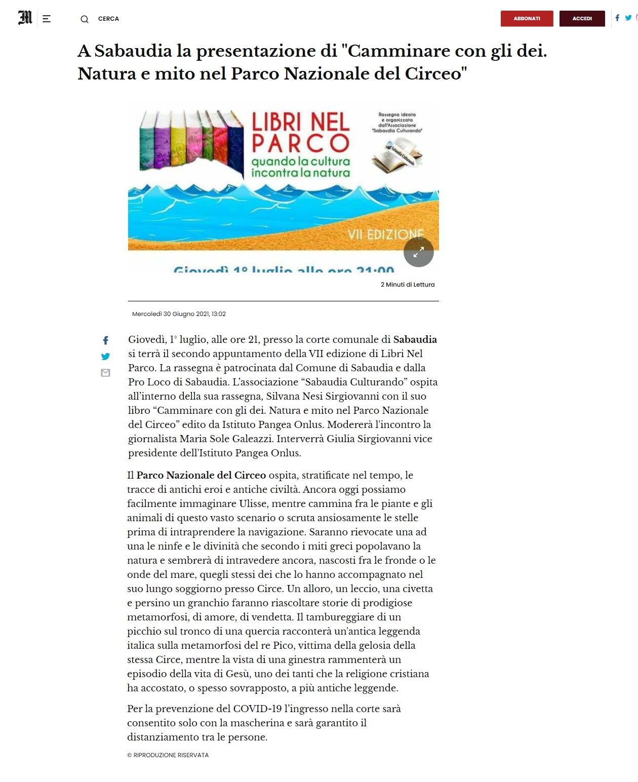 Il Messaggero 30 Giugno 2021