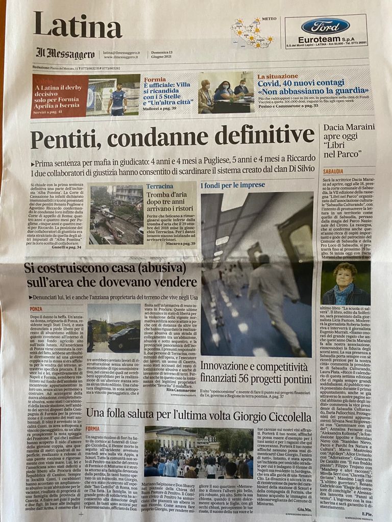 Il Messaggero Latina 13 giugno 2021