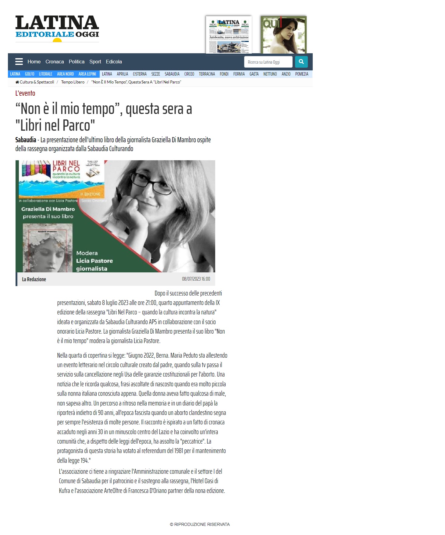 Latina Editoriale Oggi 8 luglio 2023